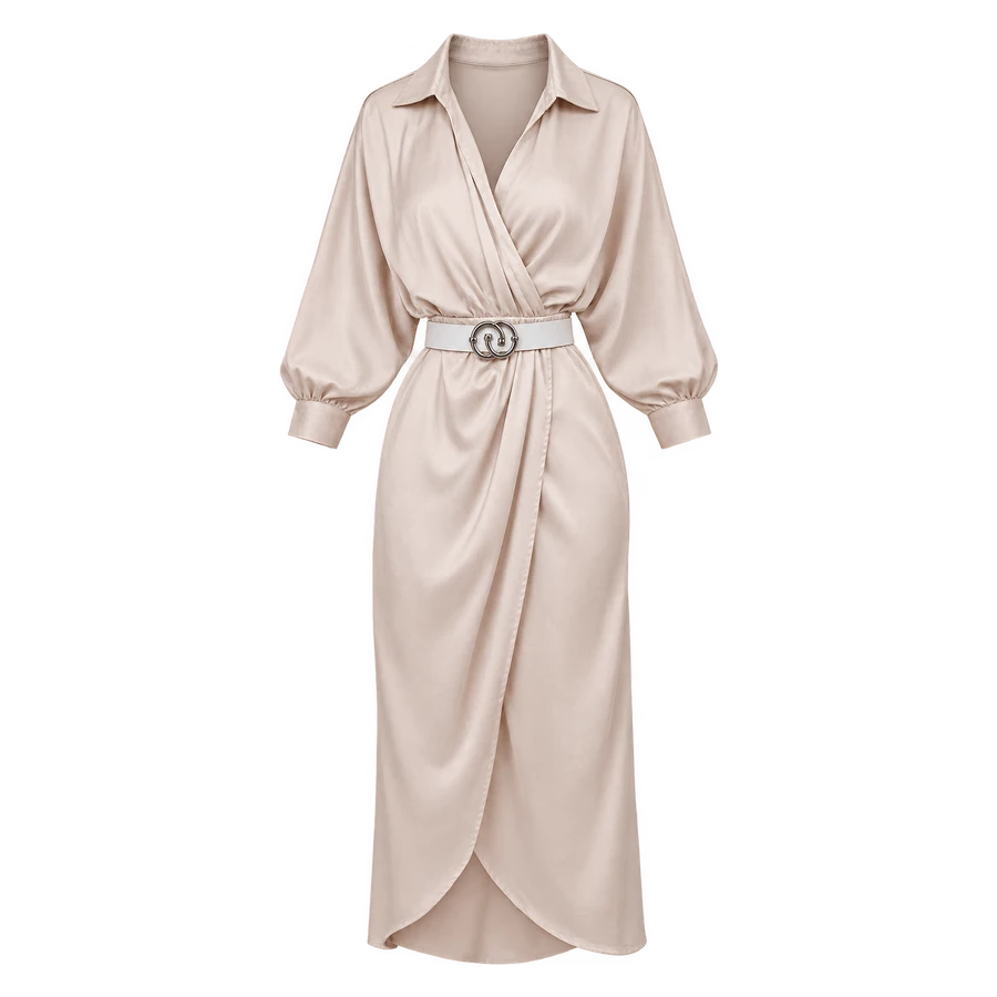 Vestido midi de linho com cinto